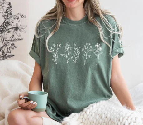 Moss Ladies Christian T-Shirt – Minimalist White Floral Faith Design - S