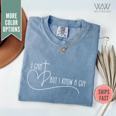 Chambray Ladies Christian T-Shirt – I Can’t But I Know a Guy Cross Design - S