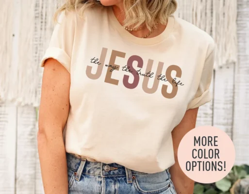 Ivory Ladies Jesus T-Shirt – The Way The Truth The Life Design - S