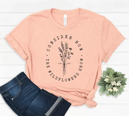Watermelon Ladies Christian T-Shirt – Consider the Wildflowers Luke 12:27 - S