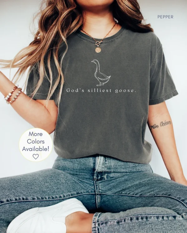 Pepper Ladies Jesus T-Shirt – God’s Silliest Goose Fun Design