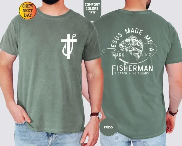 Moss Classic Jesus T-Shirt – Mark 1:17 Fisherman Design