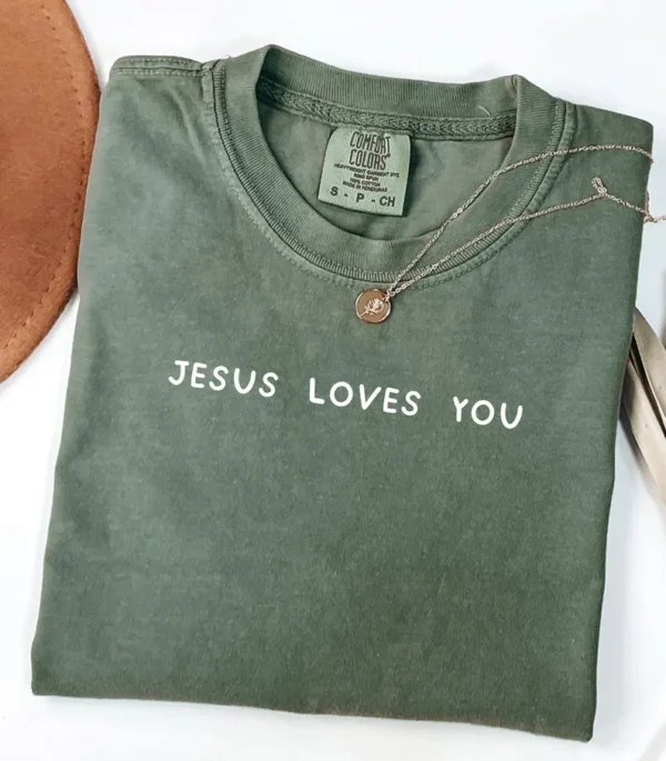 Moss Jesus T-Shirt – Minimalist Jesus Loves You Design