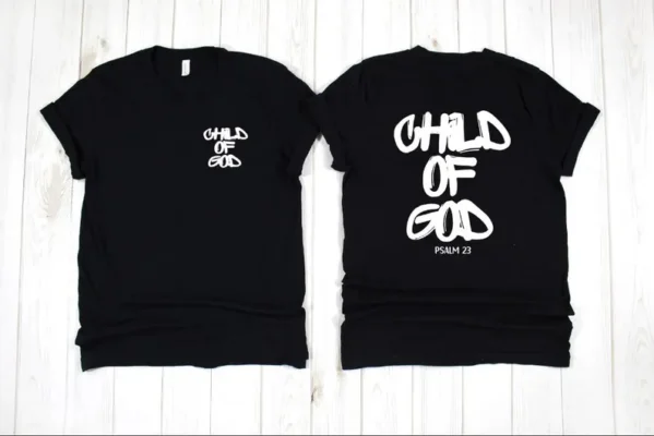 Black Classic Christian T-Shirt – Child of God Psalm 23 Design - S